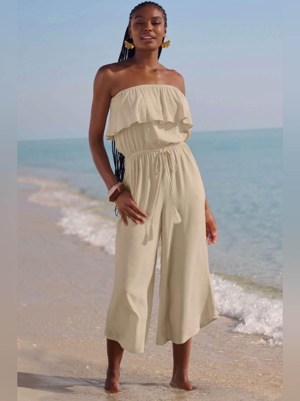 Venus Strapless Jumpsuit Cover-Up - Sweet Cream Elastic Waist Size Medium